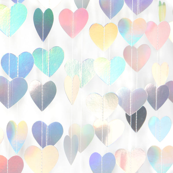 Iridescent Disco-Holographic Heart Garland - 52Ft Wedding Hanging Decoration Neon Streamers Banner, Perfect for Bridal Shower, Birthday, Baby