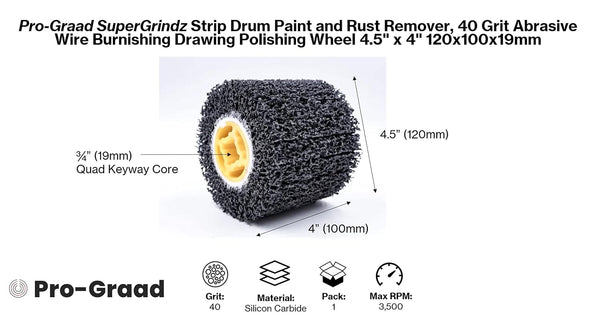 Strip and Clean Abrasive Drum Paint and Rust Remover, 40 Grit Wire Drawing Polishing Wheel for Metal Wood Surface Conditioning Clean Descale Welds