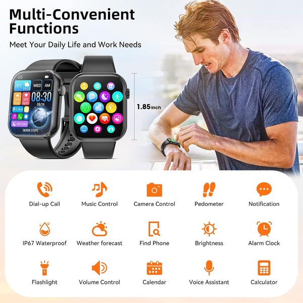 Hwagol Smart Watch (Answer/Make Call) 1.85inch Fitness Tracker, DIY Dials/Pedometer/Calories/Multiple Sport Modes/Voice Assistant, Smart Watches