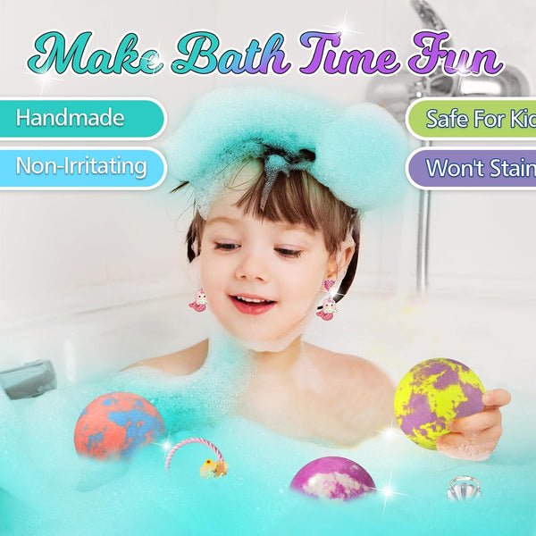 Bath Bombs for Girls Kids with Surprise Inside, 20 Fun Princess Fizzy Bath Bomb with Jewelry Toys, Mermaid Gifts for Daughter Granddaughter Niece,