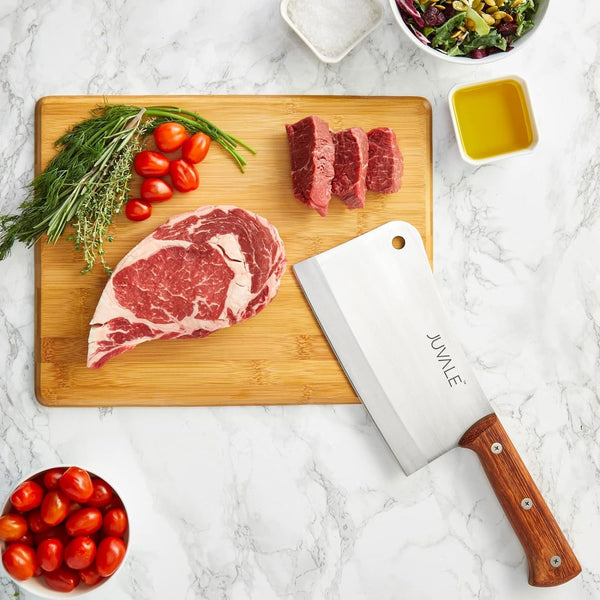 Juvale Meat Cleaver - 8-Inch Stainless Steel Blade, Wood Handle - Heavy-Duty Butcher Knife & Bone Cleaver for Beef Brisket, Meat Cutting &