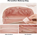 Prite Makeup Bag for Women Travel Waterproof Vegan Leather Cosmetic Bag Open Flat Toiletry Bag with Clear Divider and Handle (Large Pink)