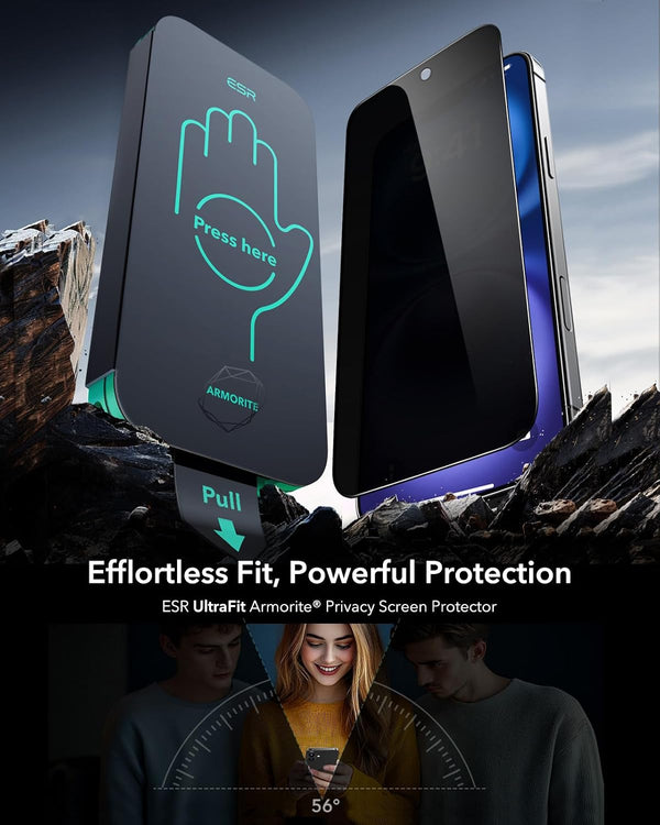 ESR 3 Pack 9H+ Glass for iPhone 16/iPhone 15 Privacy Screen Protector, [Military Grade Shatterproof & Longest Durable] Armorite Anti-spy Tempered
