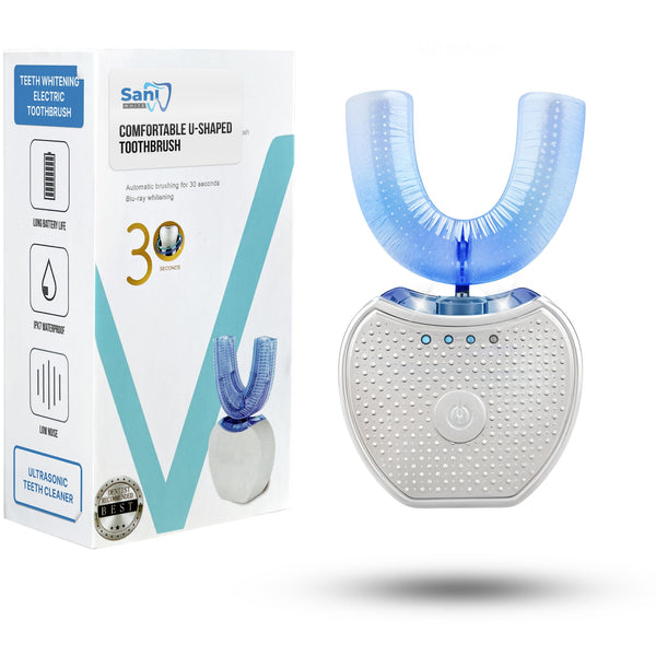 Sani White 360 Brite U Shaped Toothbrush High-Frequency Sonic Cleaner | Ortho Sparkle Sonic Glow Brush, Teeth Whitening Light, Electric Automatic
