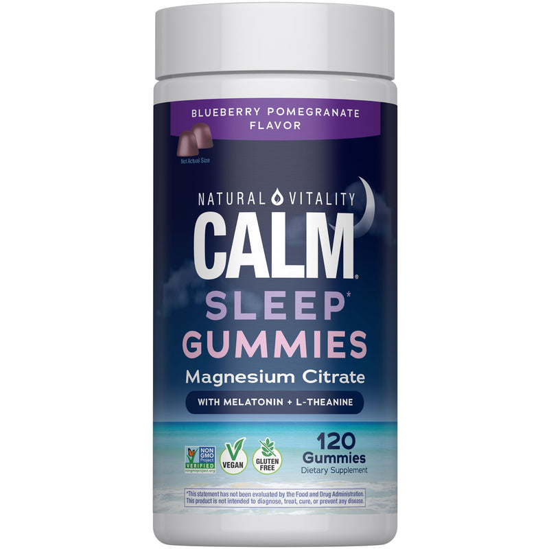 Natural Vitality SLEEP Gummies, Magnesium Supplement with Melatonin and L-Theanine, Vegan, Gluten Free, Helps the Body Ease into Sleep, Blueberry