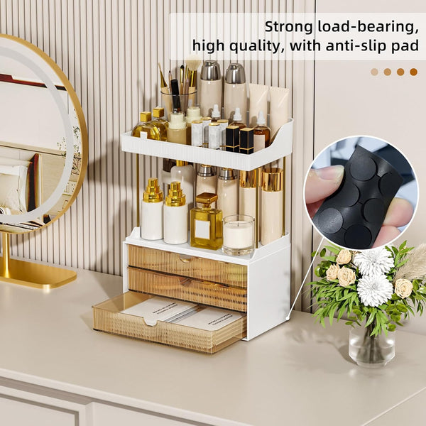 StorBin 3 Large Drawers Makeup Organizer - 5 Tier Bathroom Counter Organizers and Storage, Versatile Perfume Vanity Organizer, Ideal for Cosmetic,