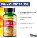 America Medic & Science Rapid-C 1000Mg Vitamin C Supplement (5 Pack of 100 Tablets) Energy Booster, Daily Immune System Support, Antioxidant |