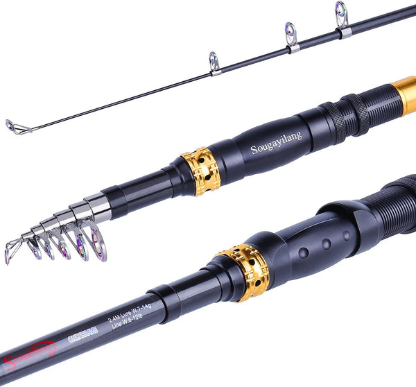 Sougayilang Telescopic Fishing Rod - 24 Ton Carbon Fiber Ultralight Fishing Pole with CNC Reel Seat, Portable Retractable Handle, Stainless Steel