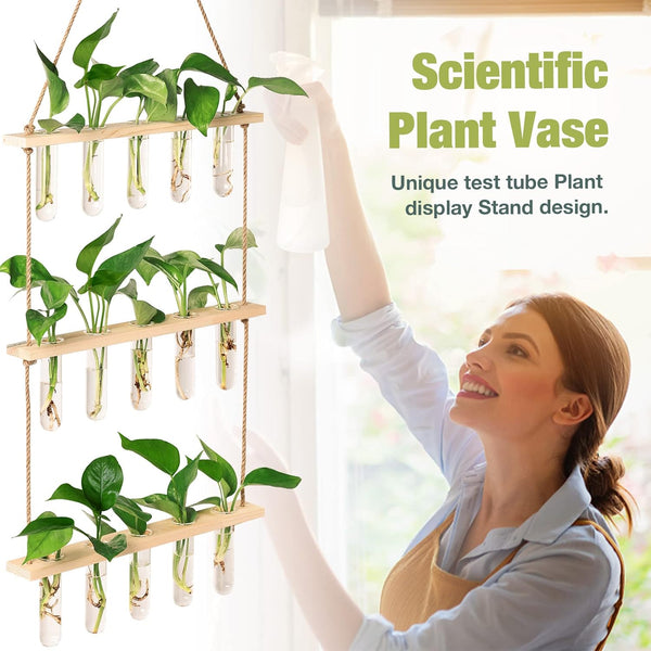 XXXFLOWER Wall Hanging Propagation Station with Wooden Stand 15 Tubes Beige 15 Tube Vases