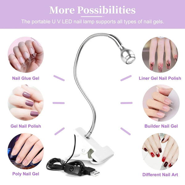 Saviland Mini Nail LED Lamp Ã¢ÂÂ Flexible Rotatable USB Quickly Nail Dryer Gel Lamp for Nails with Securing Clip Led Light for Nails for Curing Gel