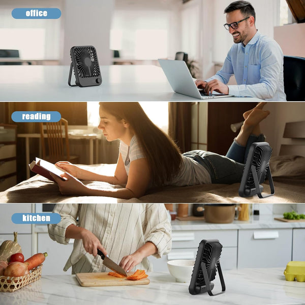 Portable Travel Fan for Sleeping, 6.8" Small Desk Fan Quiet Black