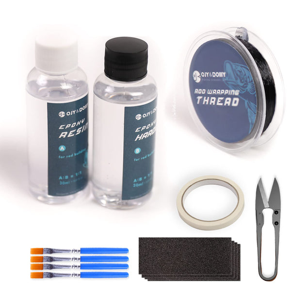 OJYDOIIIY Fishing Rod Repair Kit with Epoxy Glue, Wrapping Thread, Clipper, and Masking Tape 24-hrs Curing