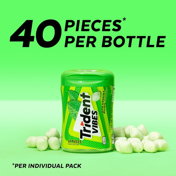 Trident Vibes Spearmint Rush Sugar Free Gum, 4 Bottles of 40 Pieces (160 Total Pieces)