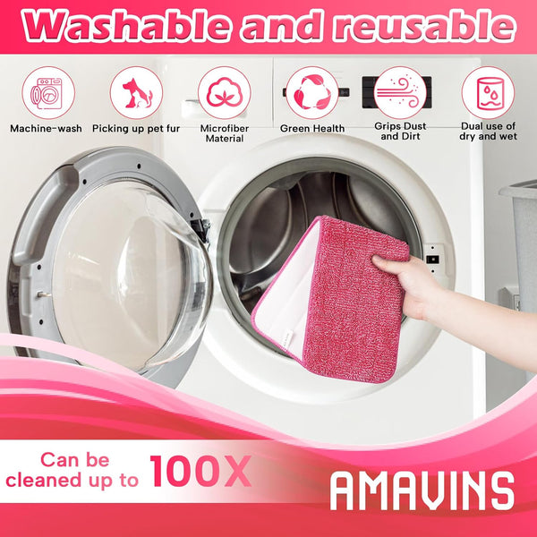 AmaVins 3 Pack Microfiber Cleaning Pads, Reusable Microfiber Mop Pads for 18 Inch Mop, Hardwood Floor Replacement Cleaning Mop Pads, Machine