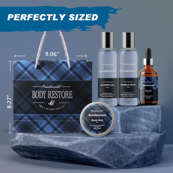 PEARLWORLD Bath Set with Ocean Scented Spa Gifts for Men, Christmas Birthday Self Skin Care Set for Men, Spa Gift Baskets for Him, 12Pcs Men'S Spa