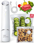Chef Preserve Compact Vacuum Sealer for Food (Vacuum Sealer Machine + 10 Reusable Vacuum Bags) Powerful Handheld Vacuum Sealer Machine, Seal Meal