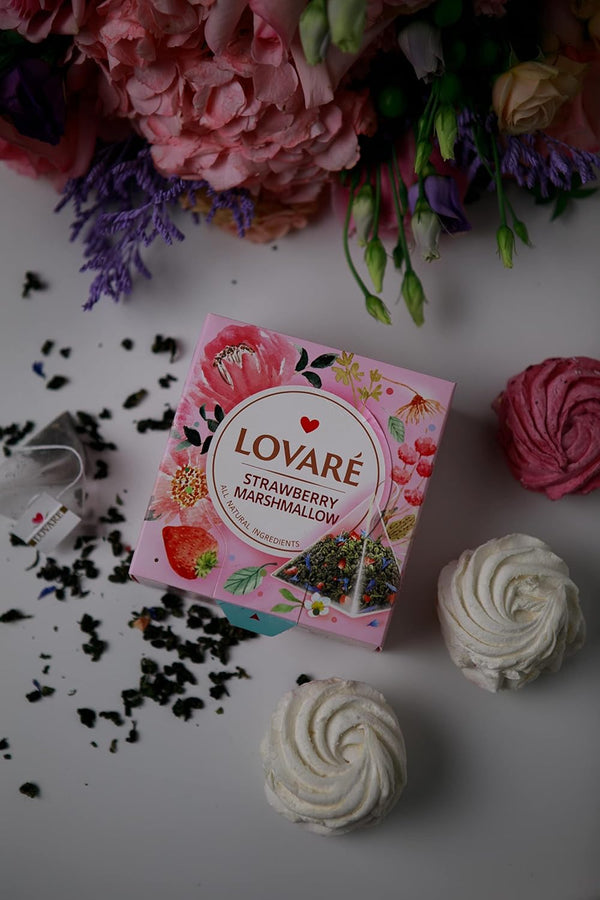 LOVARE Assorted Tea Variety Pack of 60 Pyramids - Made in Ukraine - Set of 4 Pyramid Tea Bags Boxes â 1001 Nights, Strawberry Marshmallow,