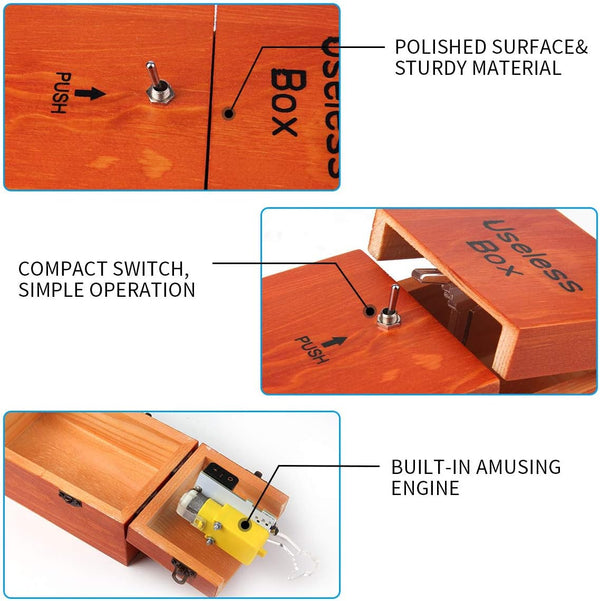 Useless Box Leave Me Alone Machine Fully Assembled in Real Wood（Brown）