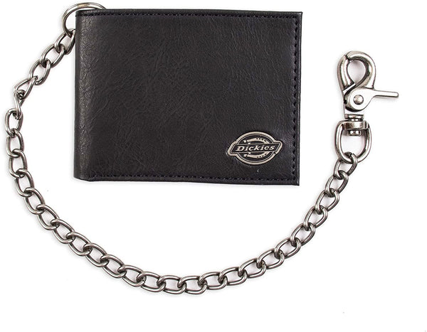Dickies Men's RFID Everyday Leather Bifold Chain Wallet Black One Size Pebbled Black