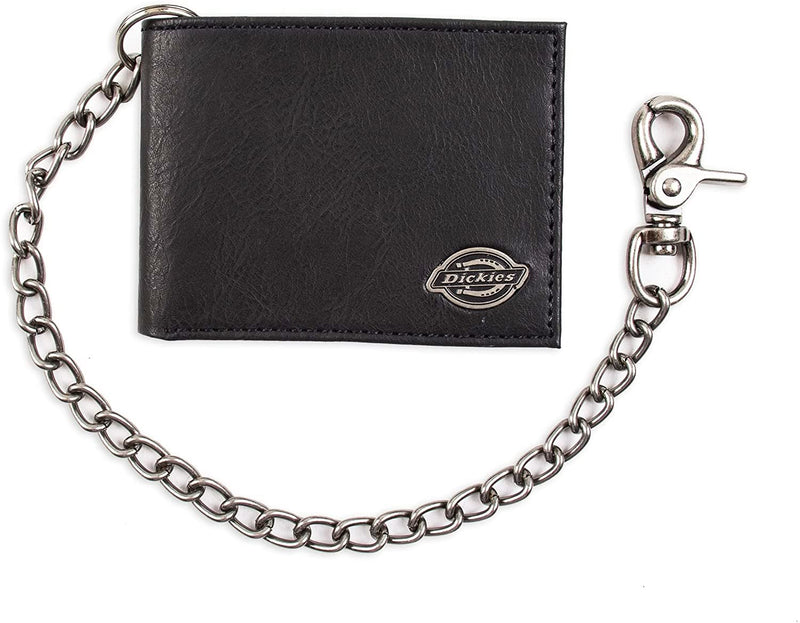 Dickies Men's RFID Everyday Leather Bifold Chain Wallet Black One Size Pebbled Black