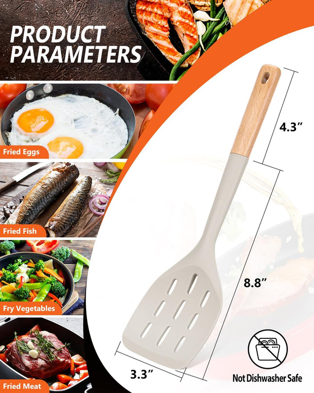 Pack of 2 Silicone Spatula, Non Stick Cooking Utensil Set Wooden Handle Kitchen Turner for Baking Mixing Grilling Servin