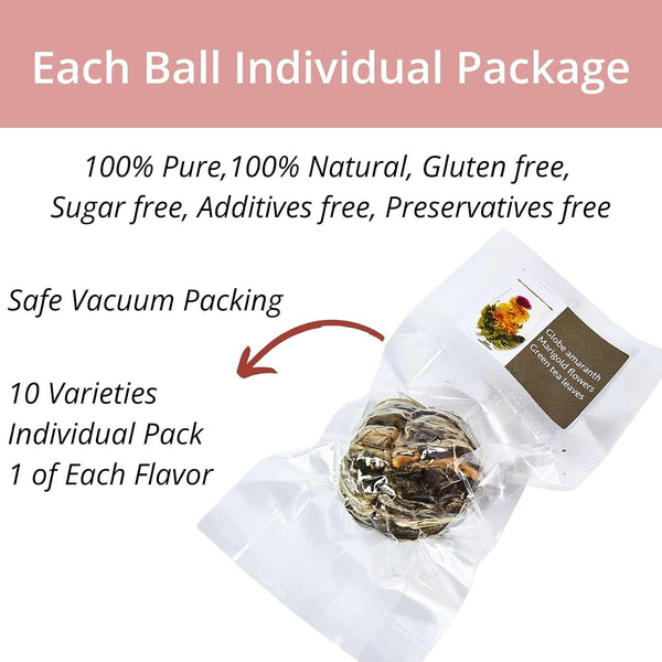 Blooming Tea Flowers Gift Set, 10 Unique Varieties Flowering Tea Balls, Individual Packing Handmade Blooming Balls for Anniversary, Valentine,
