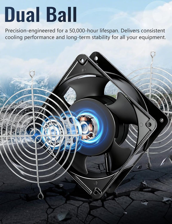 Wathai 12038 120mm x 38mm AC Axial Muffin Cooling Fan 110V 120V Dual Ball | High CFM Heavy-Duty Fan with AC Plug for DIY Cooling AC 120x120x38mm