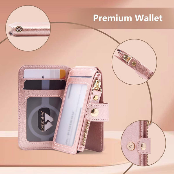 Keychain wallet, Rfid Blocking Credit Card Holder Leather, Zipper Card Case for Women Pink