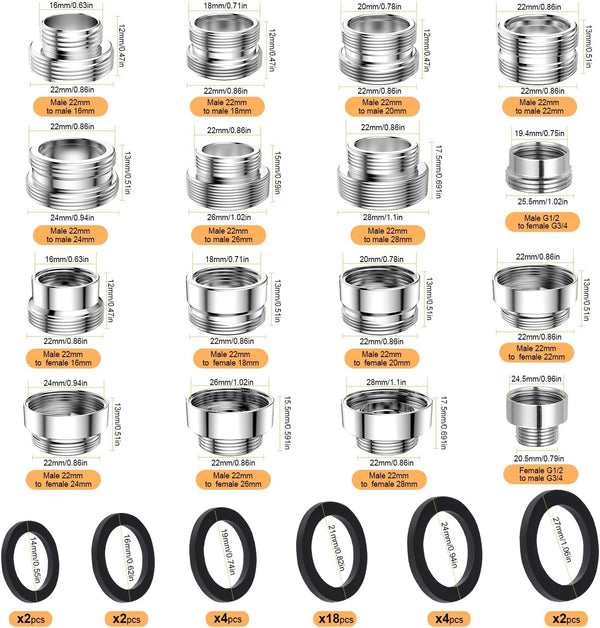 16 pcs Faucet Adapter Kit, CNYMANY Kitchen Aerator Adapter Set Male Female M22 Sink Faucet Adapter Connecting Garden Hose Water Filter Standard