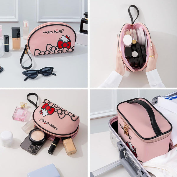 AmBealla Travel Makeup Bag Large Cosmetic Bags with Brush Holder,Pink Waterproof 2PCS Portable Cosmetic Case for Women,Toiletry Storage Bag for