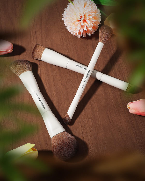 EIGSHOW Makeup Brush Set, 3Pcs Double Ended Face Makeup Brushes for Foundation Powder Contour Highlight Concealer Nose Shadow, Travel Gift Set (Beige)