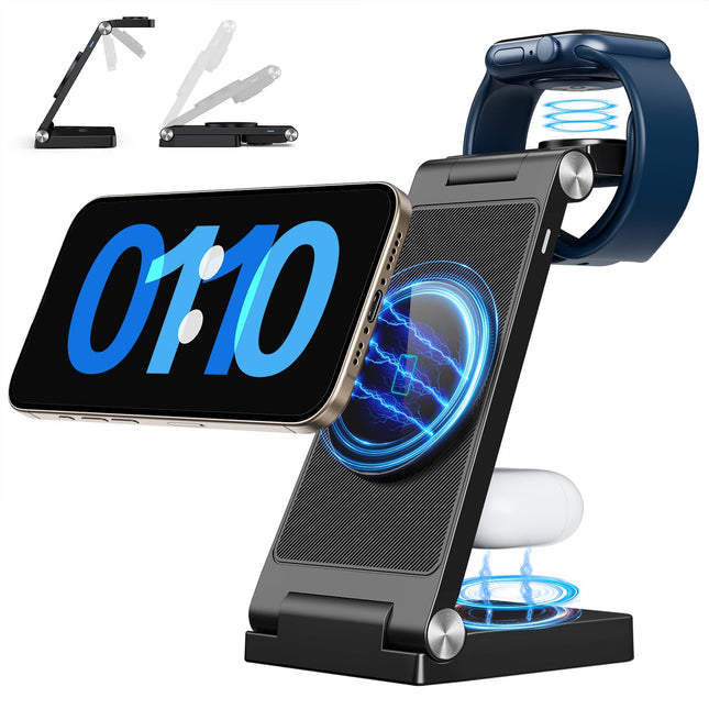 (2026 Upgraded) Traveling Wireless Mag-Safe Fast Charging Station,Magnetic 3 in 1 Charger for iPhone 17 16 15 14 13 12 Pro Max Plus,Apple Watch