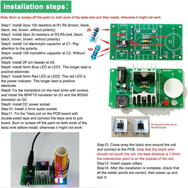 8pcs ISolderStore DIY Mini Tesla Coil Kit 15W Electronic DIY Kits Mini Music Tesla Coil Plasma Speaker Soldering Practice Kit DIY Soldering