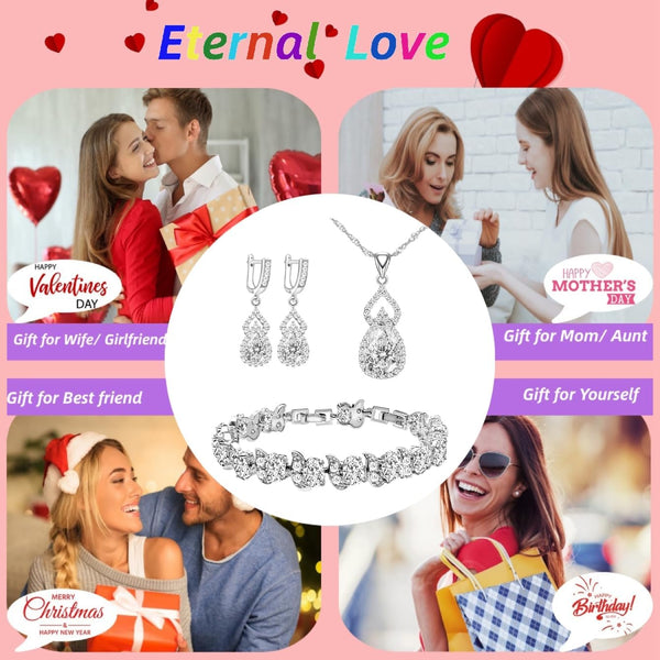 LMXXVJ Women Jewelry Set Platinum Plated Necklace Open Ring Earrings Bracelet Set,Birthday/Anniversary Mother’s Day Jewelry Gifts for