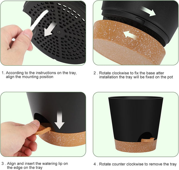 YNNICO Indoor Self Watering Planters with Drainage Holes and Saucers, 8, 7, 6.5, 6, 5.5, 5 Inches, Black, 6 Pots 8+7+6.5+6+5.5+5 inch Black