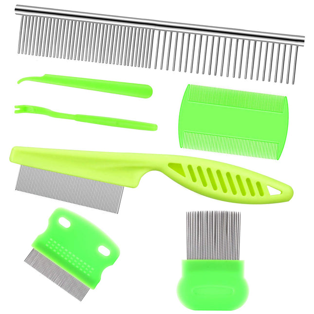 Lamoutor 7Pcs Pet Flea Comb Fine Tooth Comb and Pet Stainless Steel Combs for Do