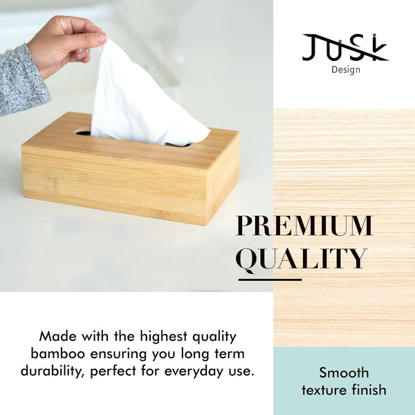 JUSK Design Tissue Box Holder - Modern, Minimalist, and Durable Wooden Tissue Box with Sliding Bottom, Easy-Refill- Premium-Quality Bamboo Tissue