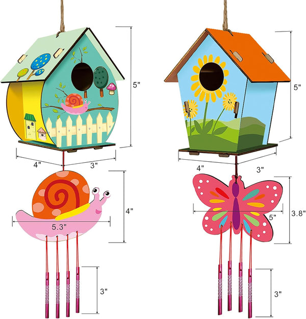 Home Composer 4 Pack DIY Bird House Wind Chime Kits for Children to Build and Paint, Wooden Arts and Crafts for Kids Girls Boys Toddlers Ages 8-12