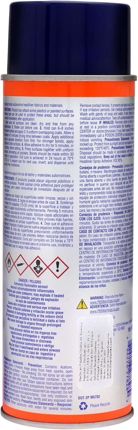 Permatex 27828 Body Shop Heavy Duty Headliner and Carpet Adhesive, 16.75 oz Aerosol Can