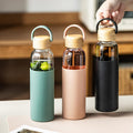 21oz Borosilicate Glass Water Bottles with Silicone Non-Slip Sleeve & Leak-Proof Lid-Reusable Drink Bottle for Office,Travel,Gym,Hiking-BPA