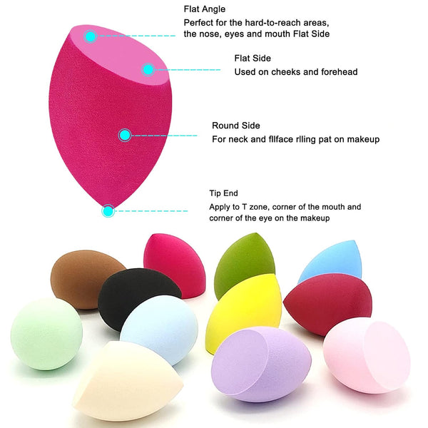 12 Pieces Professional Makeup Sponge Set,Latex Free Flawless Soft Setting Face Puffs,Multicolor Beauty Sponge Blender Cosmetic Applicator for