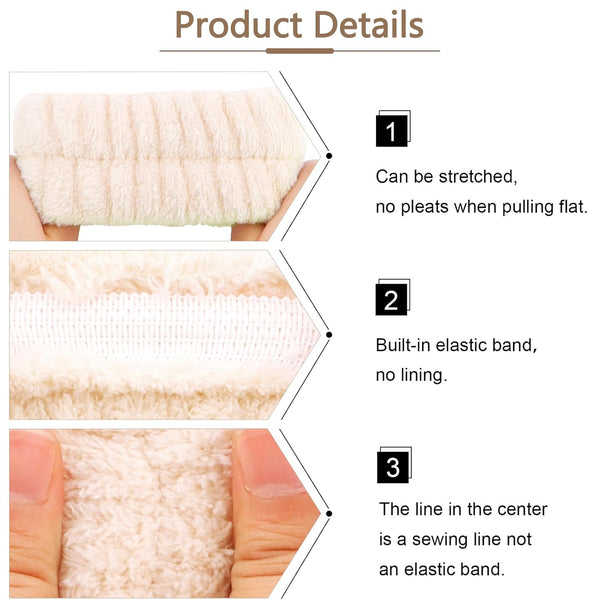 VELSCRUN Spa Headbands for Wash Face, Makeup Headband, Facial Skincare Headbands, 5 Pcs Khaki Puffy Sponge Spa Headband Bow Tie Hair Band Hair
