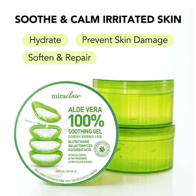 Aloe Vera Gel for Face, Skin, Hair & Sunburn Relief, Made with 100% Pure Aloe Gel for All Skin Types. Made in Korea. 300