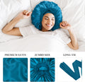 3Pcs Bonnets for Sleeping, Extra Satin Silk Bonnet for Sleeping Women with Tie Band for Curly Hair Jumbo Bonnet Braids A-06-Black+Peacock Blue+Purple