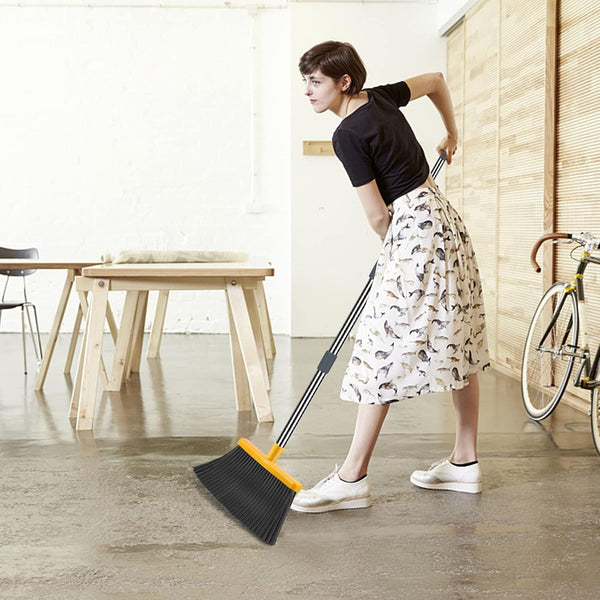Upgrade Broom and Dustpan Set, Broom with Dustpan Combo Set, Self-Cleaning with Dustpan Teeth, Indoor&Outdoor Sweeping, Stand Up Broom and Dustpan