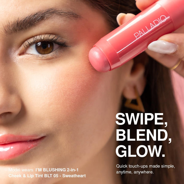 Palladio I'M Blushing 2-In-1 Cheek and Lip Tint, Buildable Lightweight Cream Blush, Sheer Multi Stick Hydrating Formula, All Day Wear, Easy