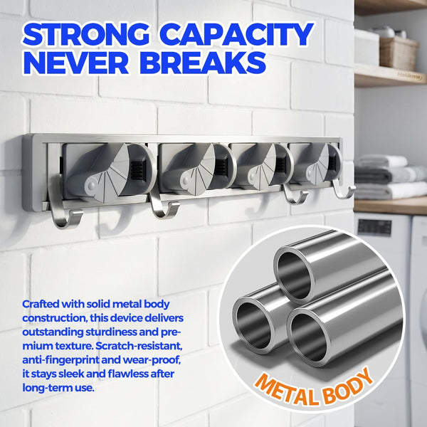 Holikme Mop Broom Holder Wall Mount Metal Pantry Organization and Storage Garden Kitchen Tool Organizer Wall Hanger for Home Goods (4 Positions