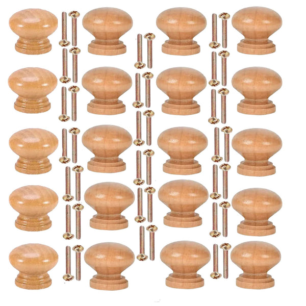 20Pcs Unfinished Wood Drawer knobs Pulls Finished, 33mm Round Mushroom Shape Wooden Cabinet Knobs Drawer Pulls Handles