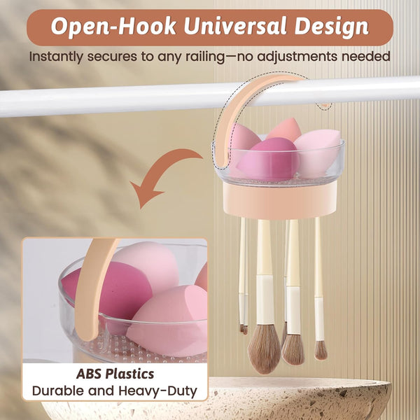 Makeup Brush Cleaner Bowl, 3 in 1 Makeup Brush Cleaner Mat and Dryer, Waterproof Makeup Brush and Sponge Cleaner with Lid (Khaki)