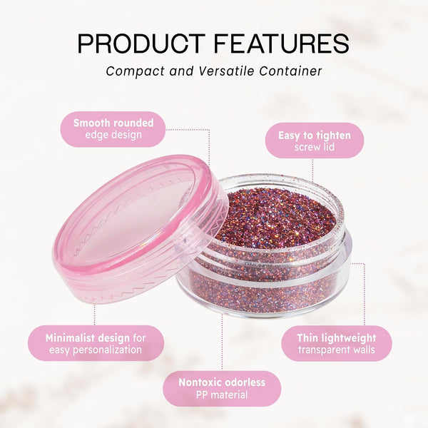 Beauticom 40 Pieces 3G/3ML Empty Clear Container Jars with MultiColor Lids for Powder Makeup, Cream, Lotion, Lip Balm/Gloss, Cosmetic Samples